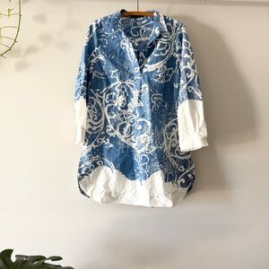 Piazza Sempione Italy Blouse‎ Cotton Blue Floral IT 46